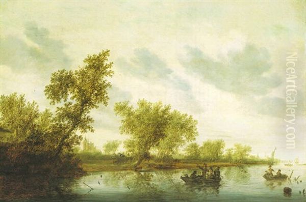 An Extensive River Landscape Oil Painting by Salomon van Ruysdael