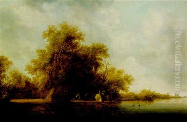 A River Landscape With A Ferry Oil Painting by Salomon van Ruysdael