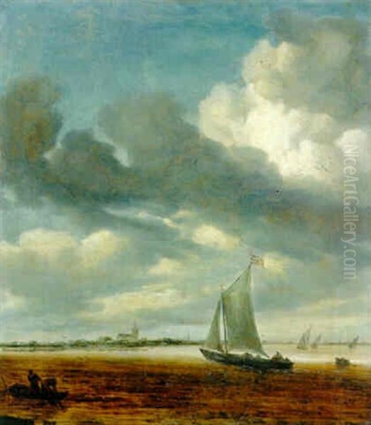 A Smalschip In An Estuary Oil Painting by Salomon van Ruysdael