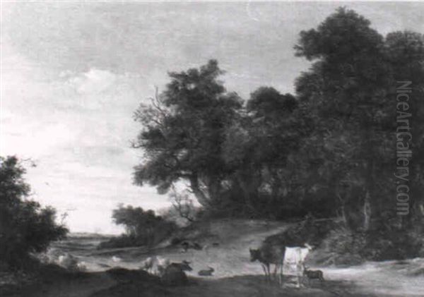 Waldlandschaft Mit Weidendem Vieh Oil Painting by Salomon van Ruysdael