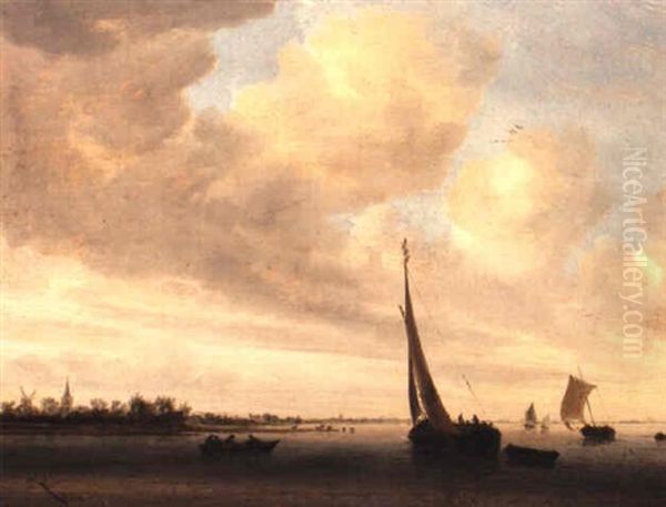 A Wijdschip And Other Small Dutch Vessels On An Estuary Oil Painting by Salomon van Ruysdael