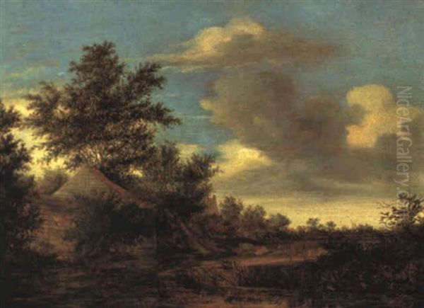 Bewaldete Dunenlandschaft Mit Bauernhausern Oil Painting by Salomon van Ruysdael