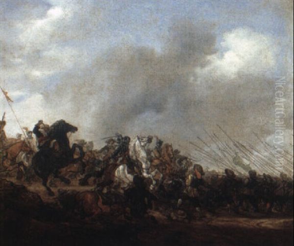 Cavalry Attacking Infantry Oil Painting by Salomon van Ruysdael