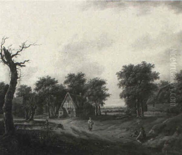 Village Landscape Oil Painting by Salomon van Ruysdael