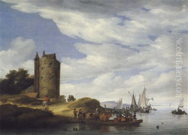 Une Tour A L'embouchure D'une Riviere Oil Painting by Salomon van Ruysdael