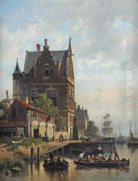 Activities On The Quay Of The River Scheldt, Antwerp Oil Painting by Jean (Jan) Michael Ruyten