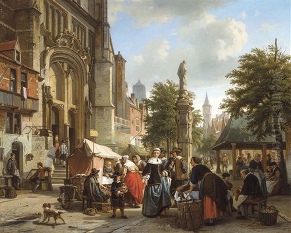 Marche Pres De L'eglise Saint-paul A Anvers Oil Painting by Jean (Jan) Michael Ruyten