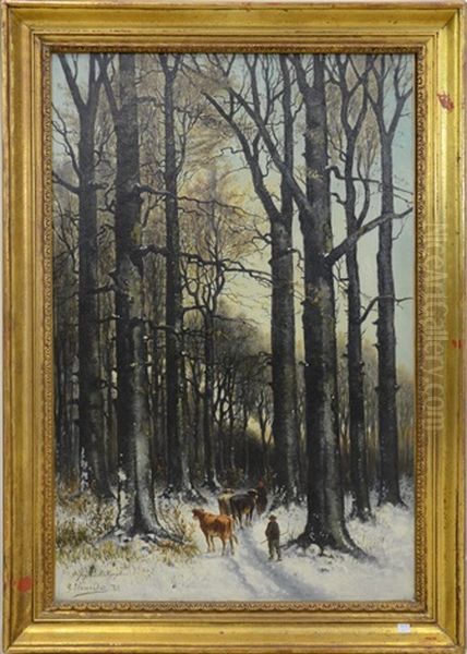 Sous-bois Avec Vaches Oil Painting by Jean (Jan) Michael Ruyten