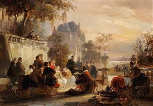 Crowds In A Park Oil Painting by Jean (Jan) Michael Ruyten