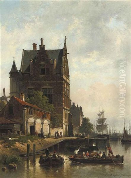 A View On The Quay Of The Schelde With The Pilotage, Antwerp Oil Painting by Jean (Jan) Michael Ruyten