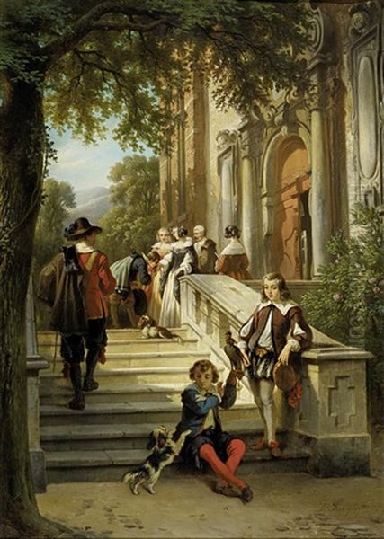 Heimkehr Von Der Falkenjagd Zum Schloss Oil Painting by Jean (Jan) Michael Ruyten