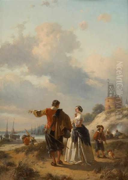 Scene Galante En Bord De Mer Oil Painting by Jean (Jan) Michael Ruyten