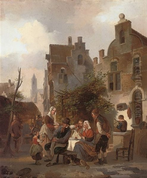 Merrymaking At An Inn Oil Painting by Jean (Jan) Michael Ruyten