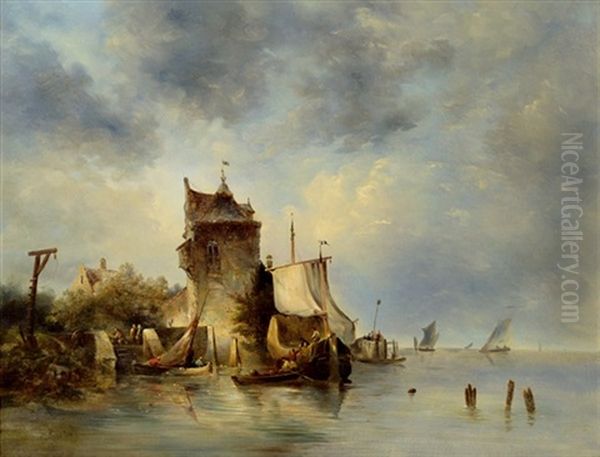 Aufbruch Zum Fischfang Oil Painting by Jean (Jan) Michael Ruyten