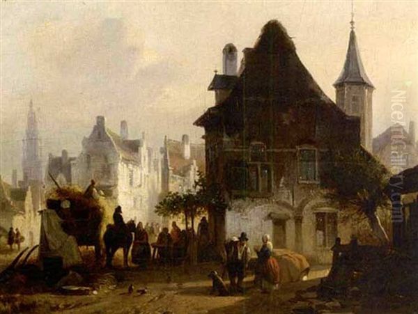 A Busy Day In Antwerp Oil Painting by Jean (Jan) Michael Ruyten