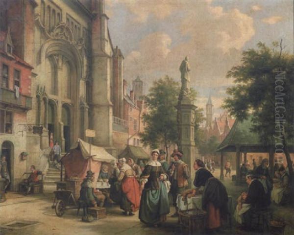 Marche Aux Volailles Oil Painting by Jean (Jan) Michael Ruyten