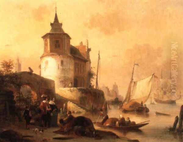 Tolhuis Aan De Schelde Oil Painting by Jean (Jan) Michael Ruyten