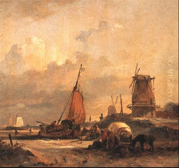 Barques De Peche Au Sec Oil Painting by Jean (Jan) Michael Ruyten