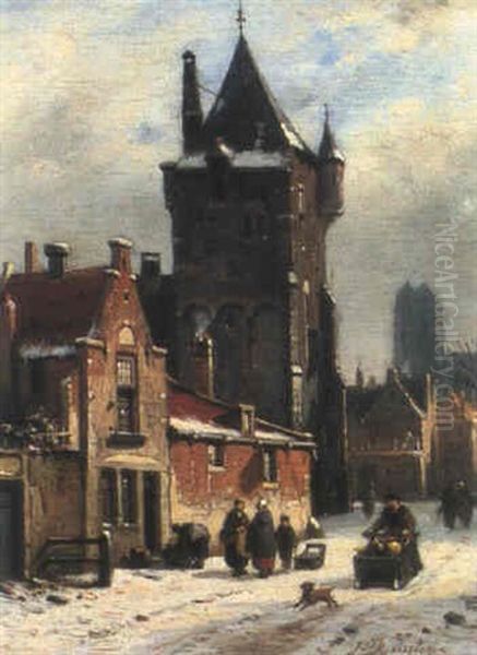 Winter Street Scene, Antwerp Oil Painting by Jean (Jan) Michael Ruyten