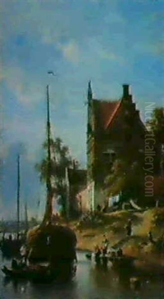 Petit Port Hollandais                                       Hollands Haventje Oil Painting by Jean (Jan) Michael Ruyten