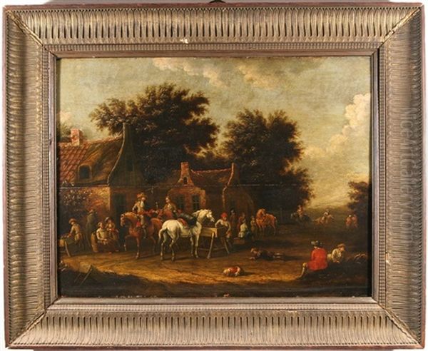 A Village Scene Oil Painting by E. Ruytenbach