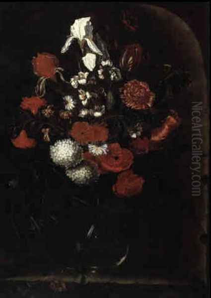 Blumenstraus In Einer Gl,sernen Vase Oil Painting by Pieter van Ruyven