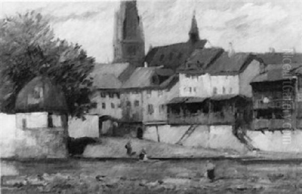 Stadtchen Am Flus Oil Painting by Anton Ruzicka-Lautenschlaeger