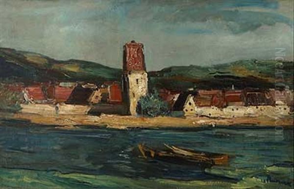 Stadtansicht An Der Donau Oil Painting by Hans Ruzicka-Lautenschlaeger