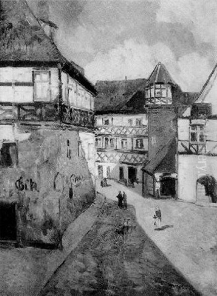 Blick In Eine Gasse Oil Painting by Hans Ruzicka-Lautenschlaeger