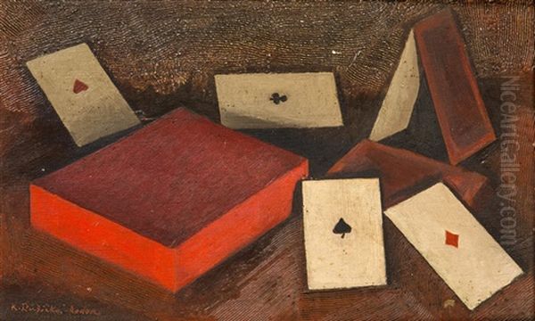 Still Life With Playing Cards Oil Painting by Karel Ruzicka-Rodon