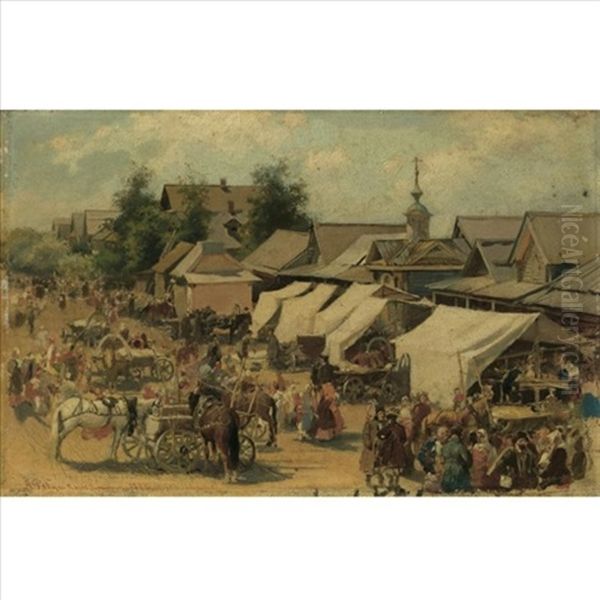 Village Market Oil Painting by Andrei Petrovich Ryabushkin