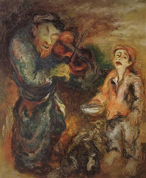 The Blind Fiddler Oil Painting by Issachar ber Ryback