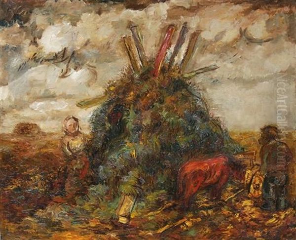 Peasants In The Field Oil Painting by Issachar ber Ryback