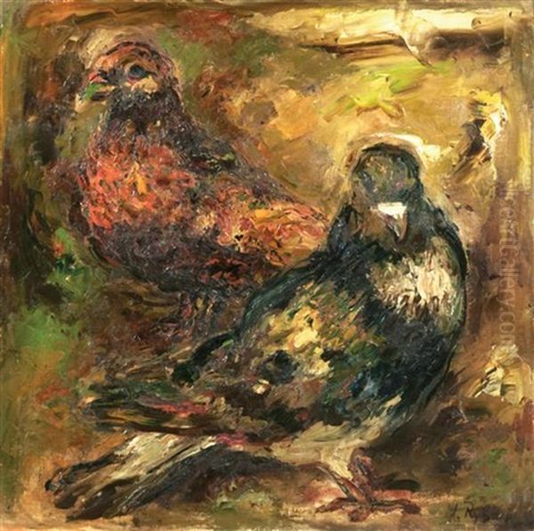 Pigeons Oil Painting by Issachar ber Ryback