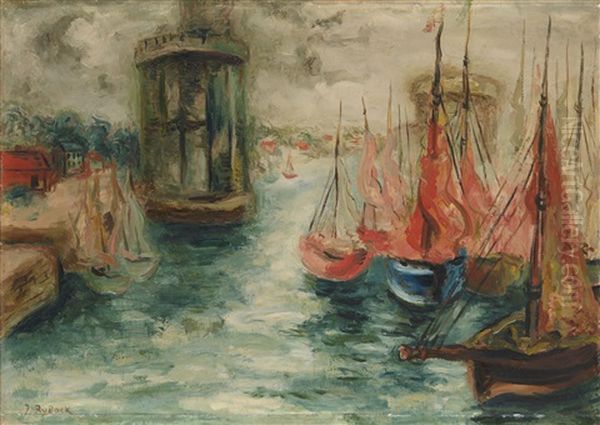 Sailing Boats In A Harbour Oil Painting by Issachar ber Ryback