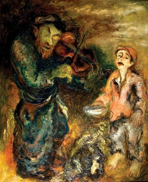 The Blind Fiddler Oil Painting by Issachar ber Ryback