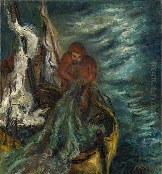 Fisherman Oil Painting by Issachar ber Ryback