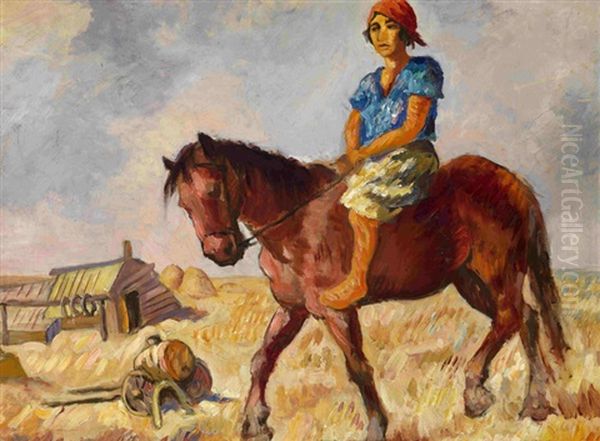 Riding In The Ukrainian Fields Oil Painting by Issachar ber Ryback