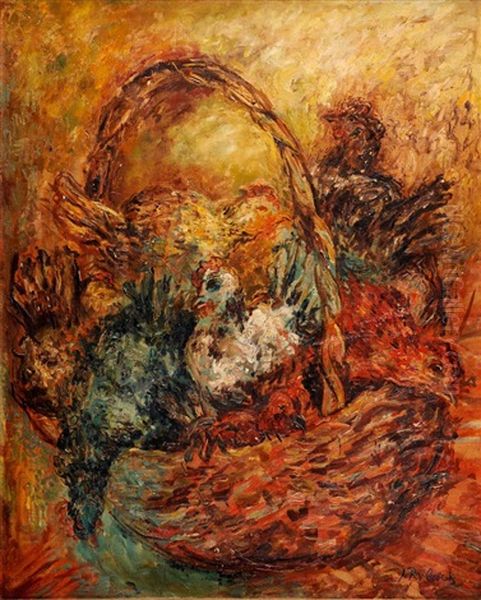 Basket With Hens Oil Painting by Issachar ber Ryback