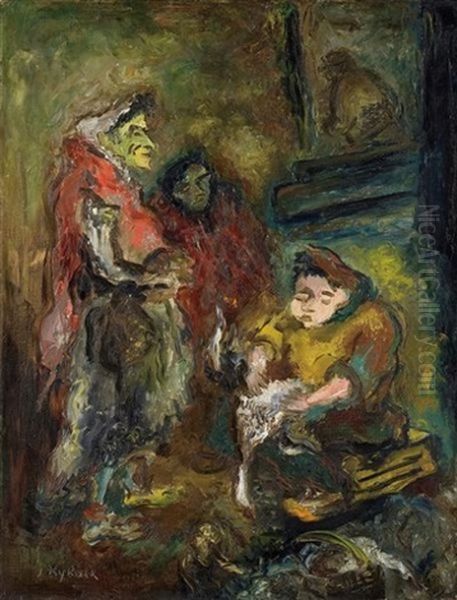 Chicken Merchants At The Market Oil Painting by Issachar ber Ryback