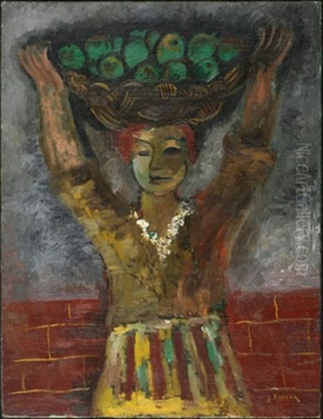 Woman With A Basket Of Apples Oil Painting by Issachar ber Ryback