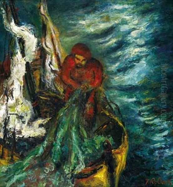 Fisherman Oil Painting by Issachar ber Ryback