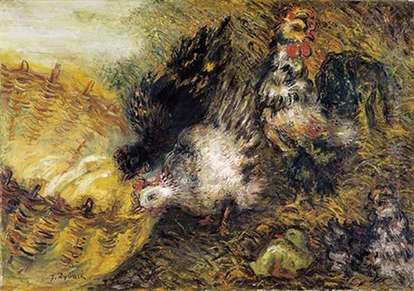 Coq Et Poules Oil Painting by Issachar ber Ryback