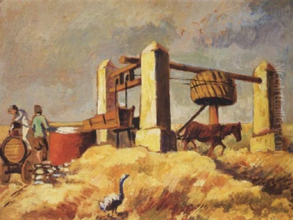 Ukraina. The Jewish Farmers Oil Painting by Issachar ber Ryback