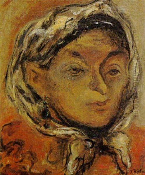 Woman With A Headscarf Oil Painting by Issachar ber Ryback