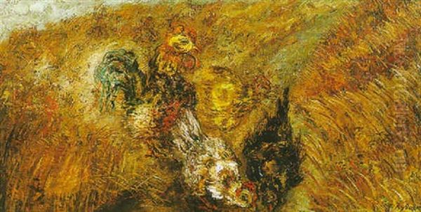 Coq Et Poules Oil Painting by Issachar ber Ryback