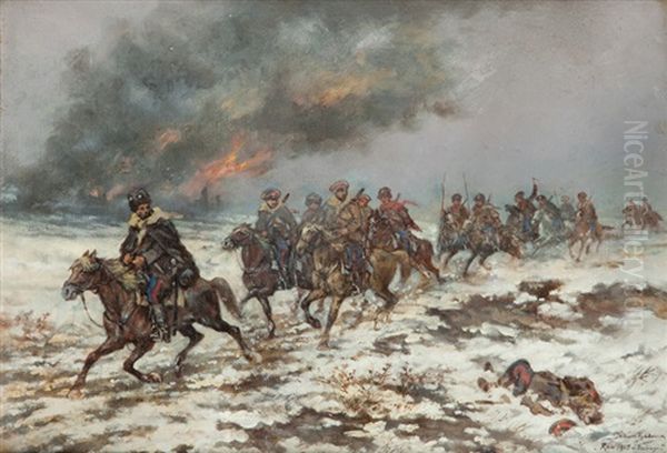 Rok 1915 W Galicji Oil Painting by Tadeusz Rybkowski