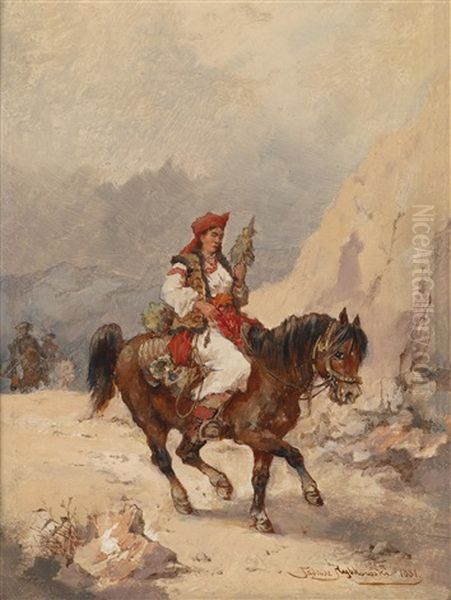 Montenegrische Reiterin Oil Painting by Tadeusz Rybkowski