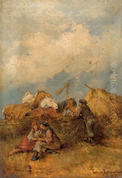 Pusztalandschaft Mit Rastenden Kosaken Oil Painting by Tadeusz Rybkowski