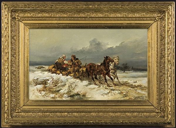 Sleigh Ride. Adventure On A Journey Oil Painting by Tadeusz Rybkowski